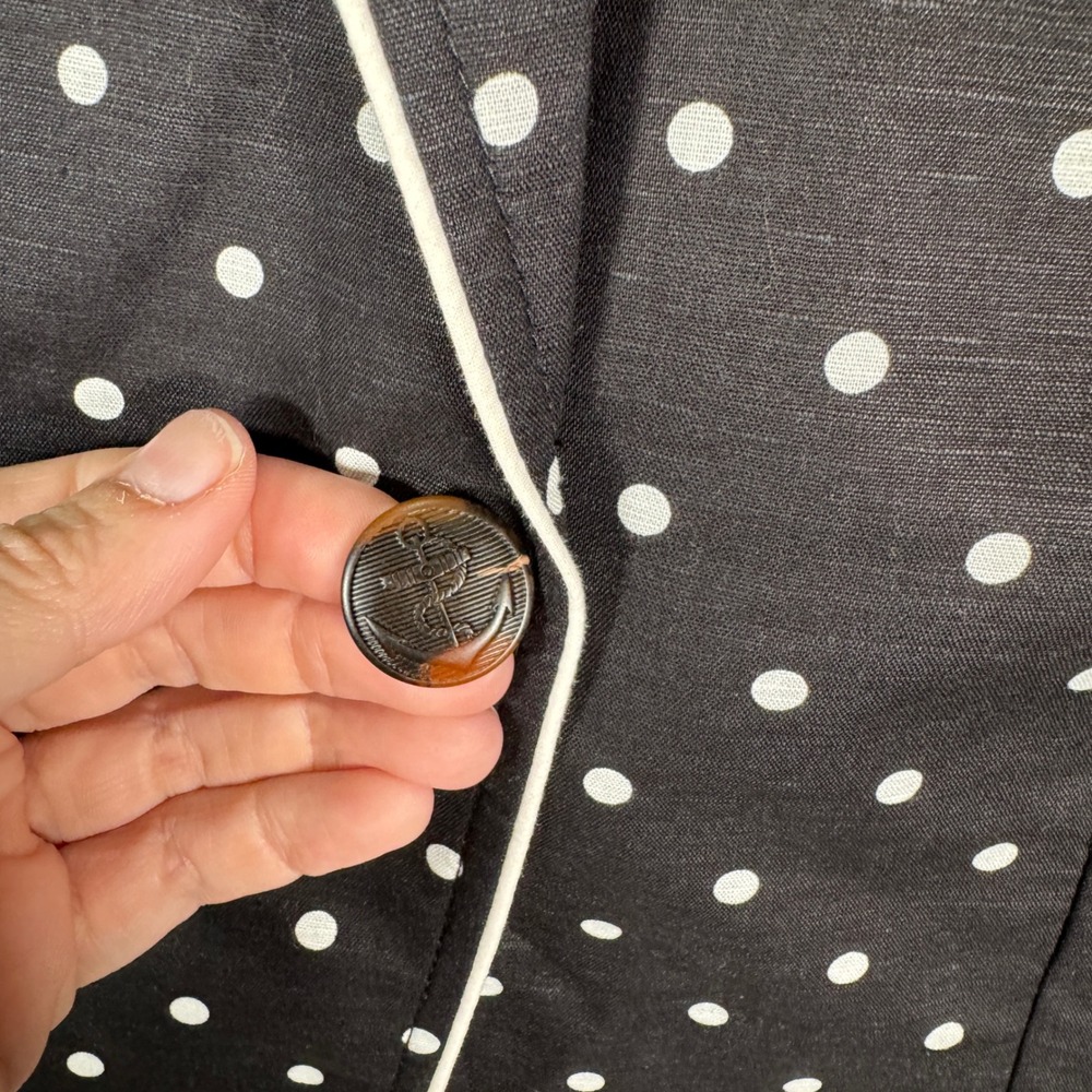 Talbots Blazer Womens 12 Black Polka Dot Linen Jacket Nautical Anchor Button NEW - Picture 4 of 13